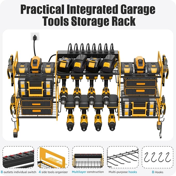 CCCEI Yellow Power Tool Organizer Wall Mount, Large Tools and Battery Storage - Image 6