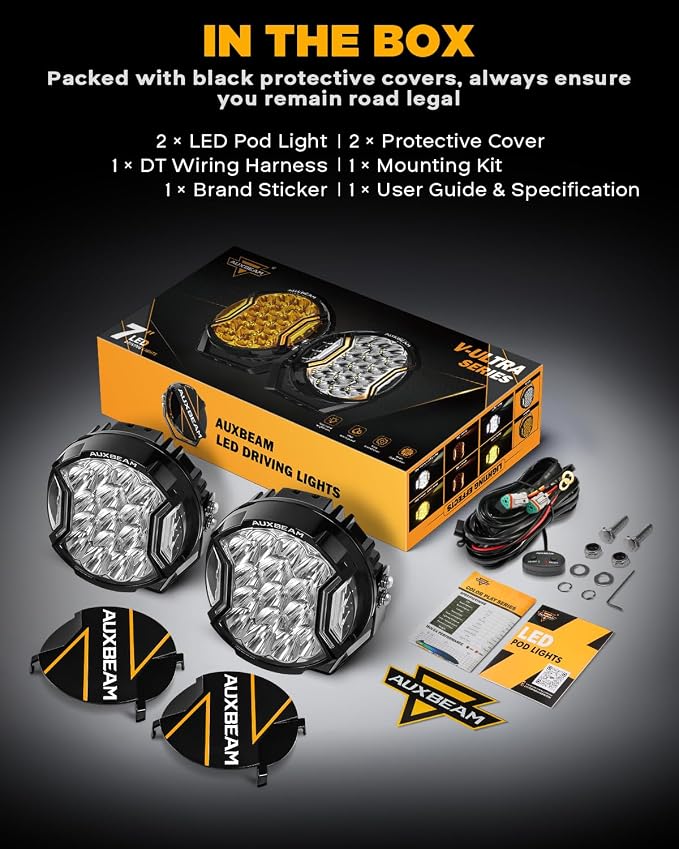 Auxbeam V-Ultra Series 7 Inch Round Off-Road Lights, Amber DRL Light Bar - Image 6
