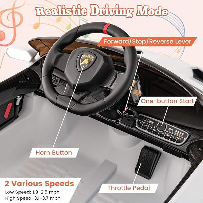 Costzon Ride on Car, Lamborghini Licensed 12V Battery Powered 4WD Sports Car - Image 3