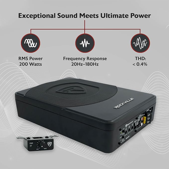 Rockville SS10P 800W Slim Under-Seat Active Car/Truck Subwoofer, Built-in Amp - Image 2