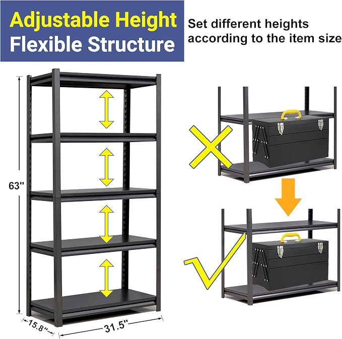 TOPKEY 5-Tier Utility Shelves Garage Storage Shelves, Heavy Duty Metal Storage - Image 3