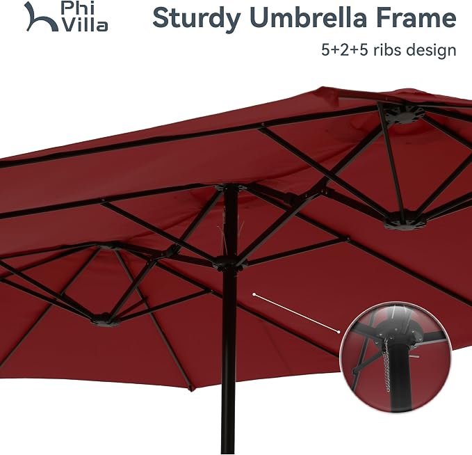 PHI VILLA 15ft Patio Umbrella Double-Sided Outdoor Market Extra Large Umbrella - Image 4