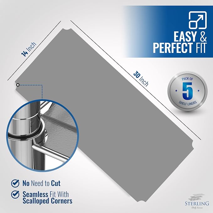Shelf Liners for Wire Shelf System: Set of 5 in Graphite: 14 x 30 inch: Plastic - Image 2