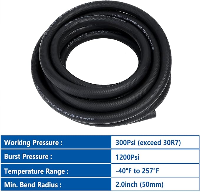 LokoCar Rubber Fuel Hose Line Push Lock 3/16" ID SAE 30R7 NBR 25ft 300PSI Black - Image 5