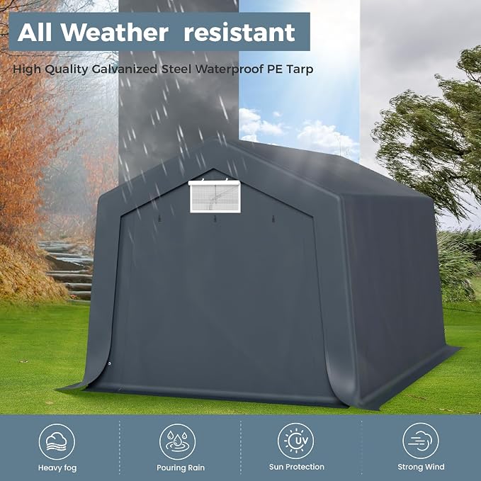 GREEN PARTY Storage Shelter Shed, 10x15 ft Portable Shed Outdoor Carport - Image 4