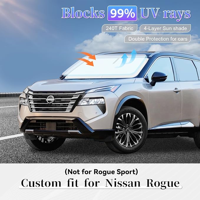 Sun Shade Sunshade for Nissan Rogue Windshield Cover, 4-Layer Front Window - Image 2