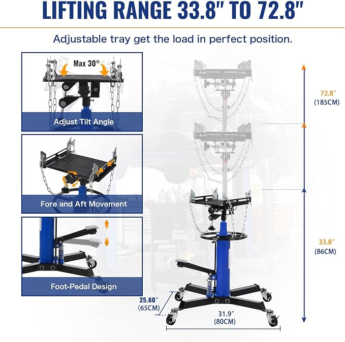 Transmission Jack with 1 Stage Hydraulic Ram, 1322 LBS Hydraulic Telescoping - Image 2