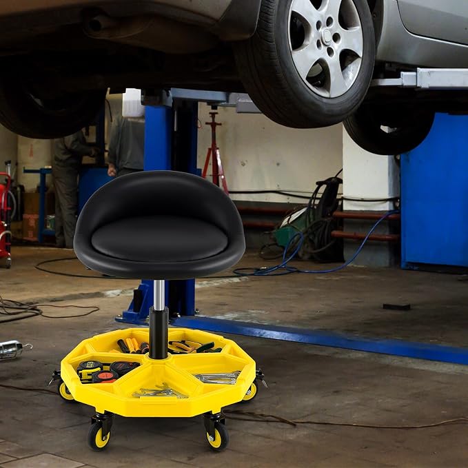 Goplus Rolling Garage Stool, 20”-25” Height Adjustable Mechanic Stool - Image 9