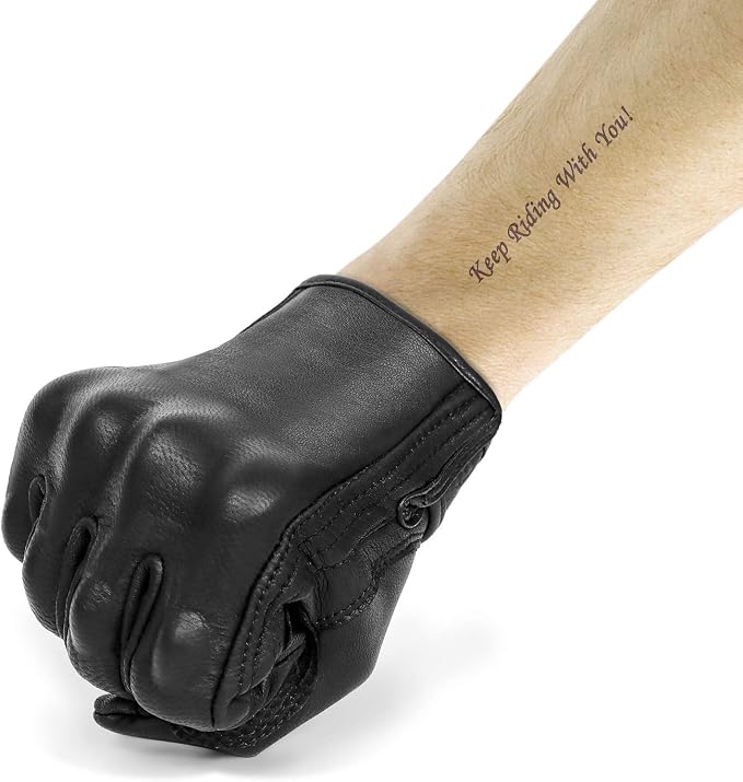 Superbike Updated Black Leather Motorcycle Gloves Hard Knuckle Armored - Image 4