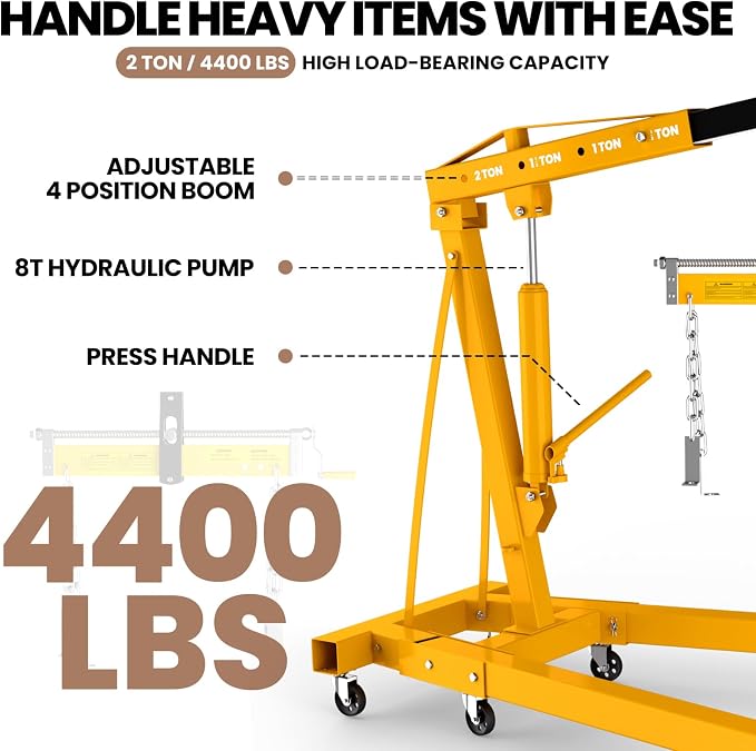 2 Ton Engine Hoist with Leveler 4409 LBS Folding Cherry Picker Engine Hoist - Image 2