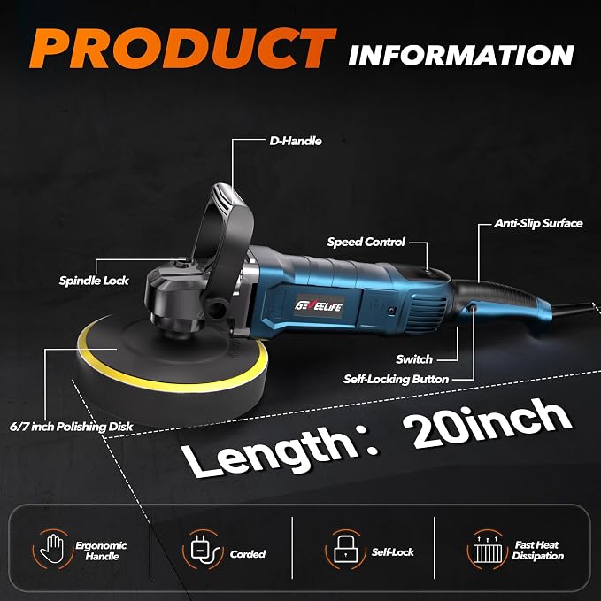 Buffer Polisher, 6 Inch/7 Inch 1600W Rotary Car Buffer Polisher Waxer, 7 - Image 4