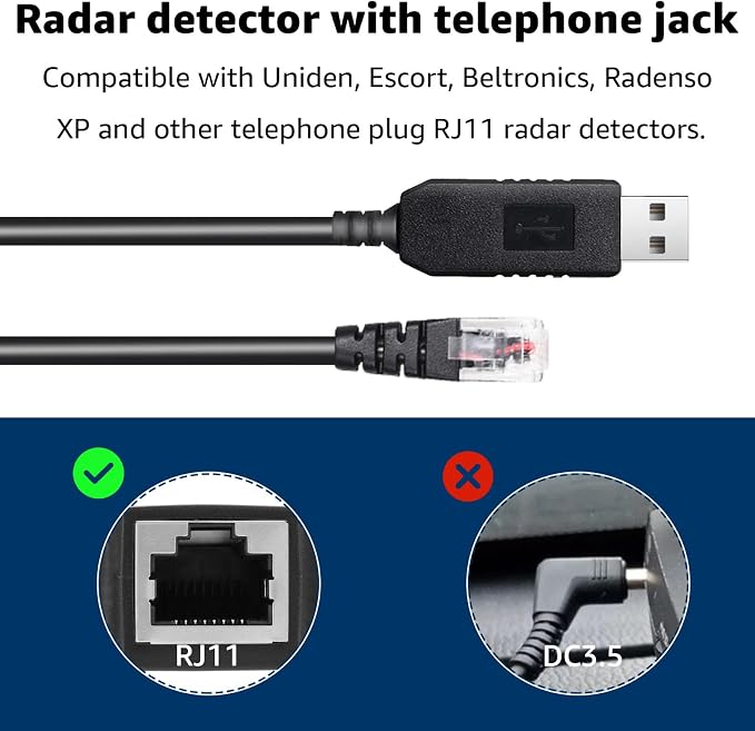 USB to RJ11 Radar Detector Power Cable, DC5V-12V Power Cable Replacement - Image 3