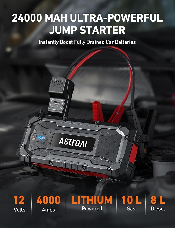 AstroAI S8 Ultra 4000A Peak Jump Starter, Up to All Gas/12L Diesel Engine - Image 2