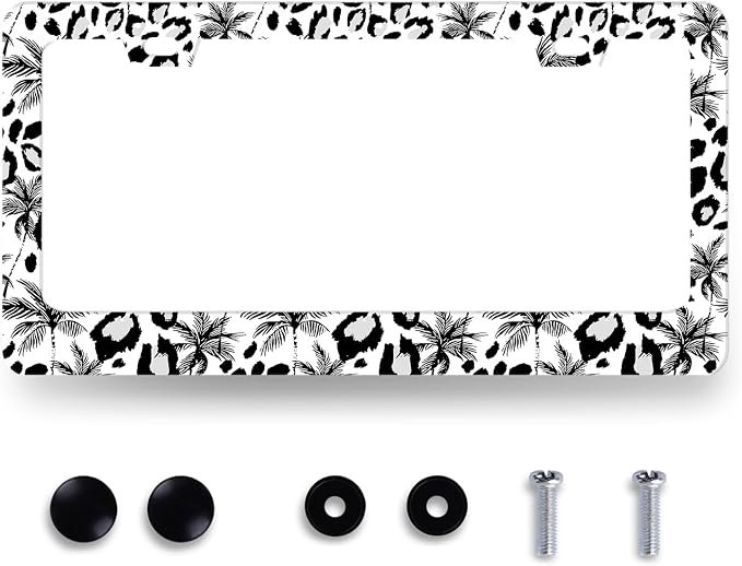 Leopard License Plate Frame Abstract Tropical Palm Trees License Plate by RNKATIH