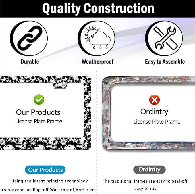 2Pack of Skull License Plate Frames Horror Skull Car Decor Accessories - Image 5