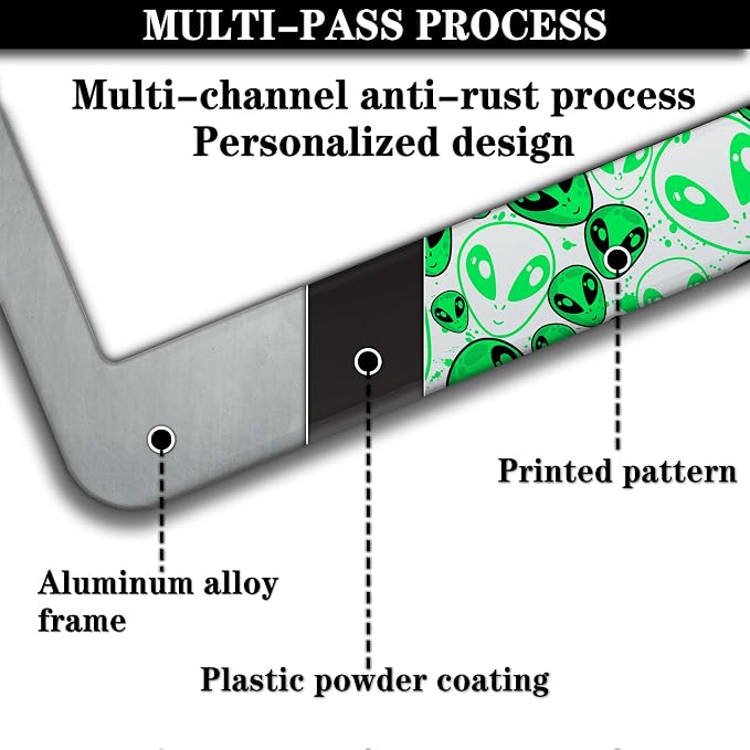 License Plate Covers for Men Green License Plate Frames for Women Alien - Image 7