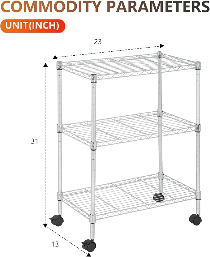 BestOffice 3-Tier Adjustable Wire Shelving Storage Shelves Heavy Duty Shelving - Image 3