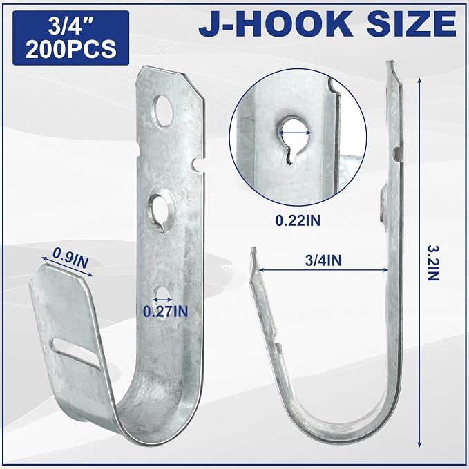 Gisafai 200 Pcs Cable Support J-Hook, 3/4 Inch Metal Garage Hooks - Image 2