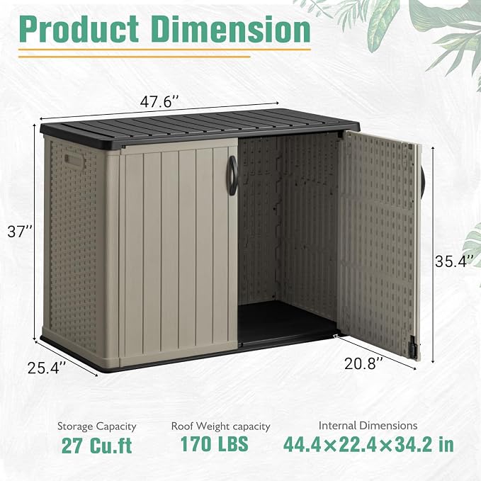 Greesum Outdoor Horizontal Storage Sheds 27 Cu.ft Resin Large Storaged Box - Image 2