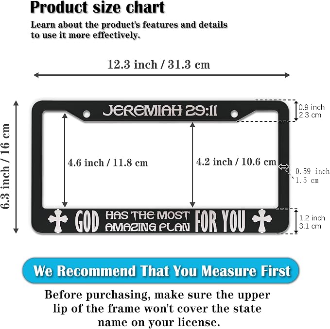Plate Cover for Car Black and White License Plate Frames Jeremiah 29:11 God Has - Image 2