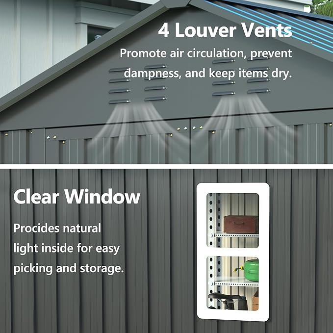Outdoor Storage Shed, 6 X 6ft Metal Galvanized Steel Garden Shed - Image 4