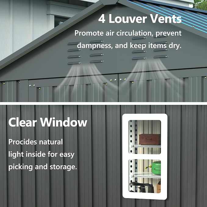 6x6 ft Metal Storage Shed Outdoor, Metal Steel Utility Tool Shed Storage House - Image 4