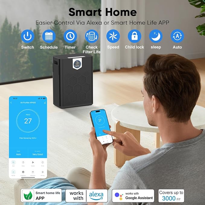 Smart Air Purifiers for Home Large Room, H14 Air Purifier - Image 2