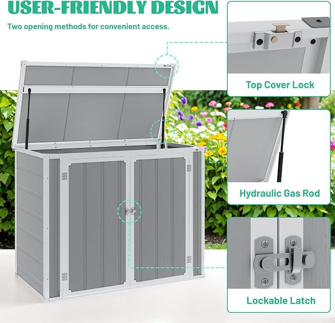 41 Cu.Ft Resin Shed with Floor, 4.7x2.5 FT Outdoor Horizontal Storage Shed - Image 3