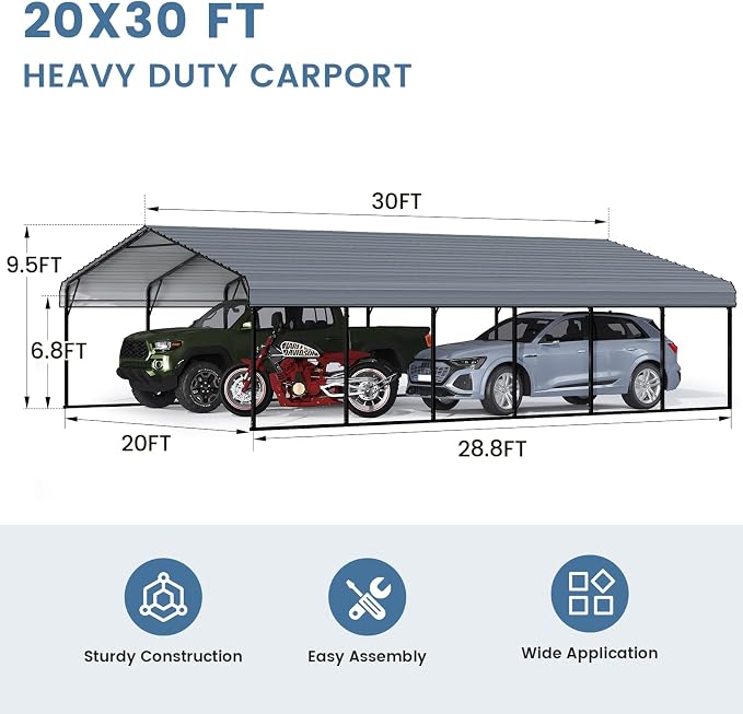 EROMMY 20x30 FT Metal Carport, Heavy Duty Carports - Image 2