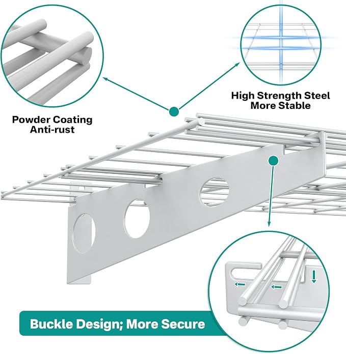 EVERHANGER Wall Mounted Garage Shelves, 2 x 4 ft Metal Storage Shelves - Image 4