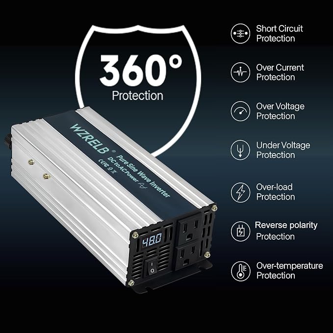 WZRELB 1200W Pure Sine Wave Inverter 48V DC to 110V 120V AC Power Converter - Image 2