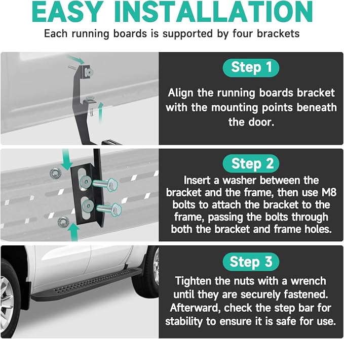 6'' Running Boards – Heavy-Duty Black Carbon Steel - Image 6