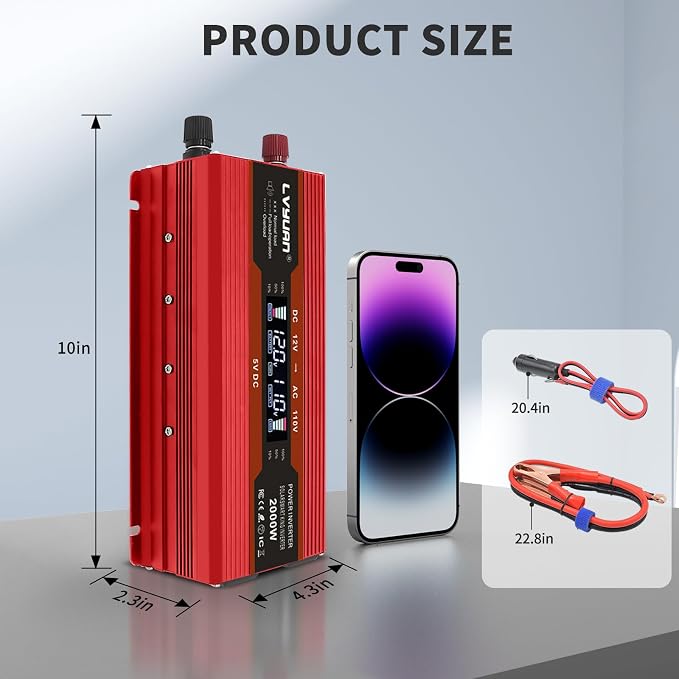Power Inverter 1000W/2000W Dual AC Outlets and Dual USB Charging Ports DC 12V - Image 3