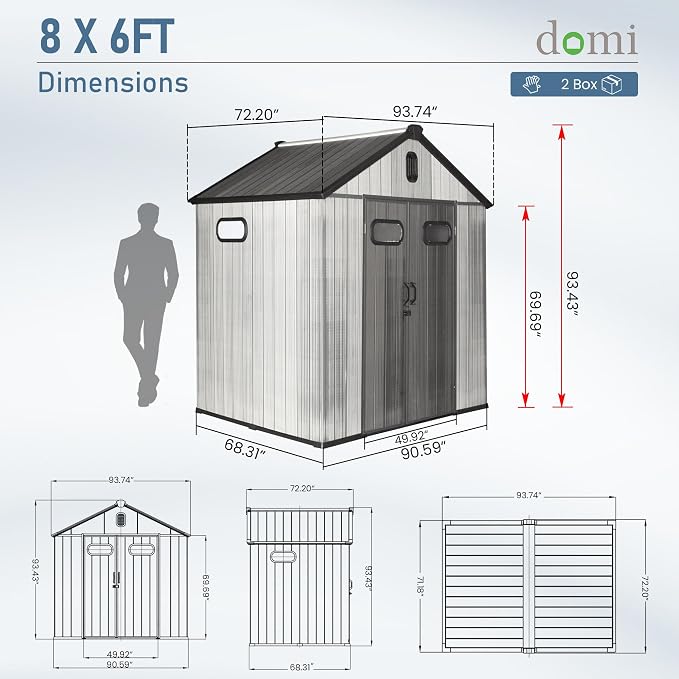 Domi 8x6 FT Outdoor Resin Storage Shed, All-Weather Double-Wall Storage Building - Image 3