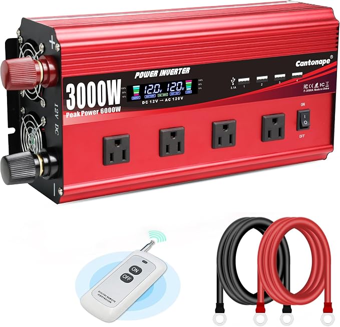 3000W Power Inverter 12V to 110V/120V DC to AC by Cantonape