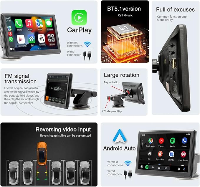 Portable Wireless CarPlay and Android Auto Screen - Image 2