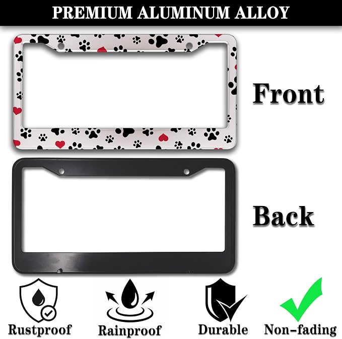 License Plate Frames Black, and Red License Plate Bracket Dog Footprints - Image 3