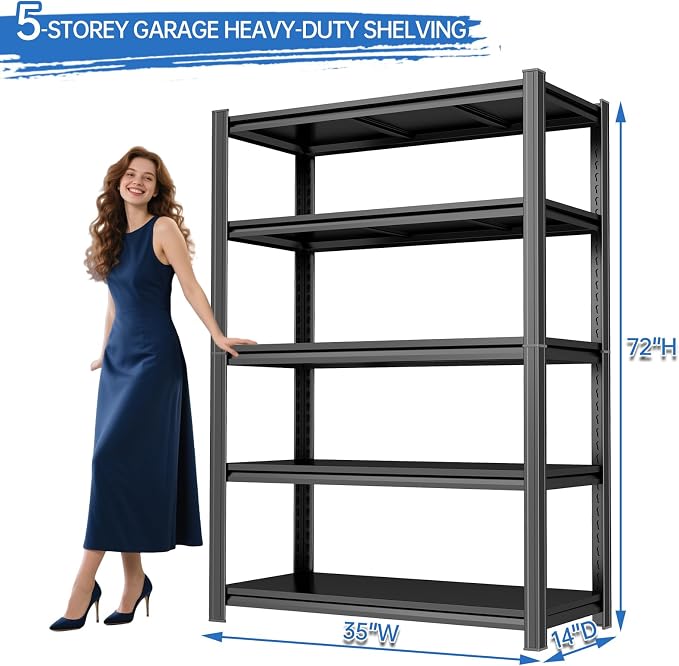 Garage Shelving 3500LBS Storage Shelves 5-Tier Adjustable Metal Shelving Units - Image 2