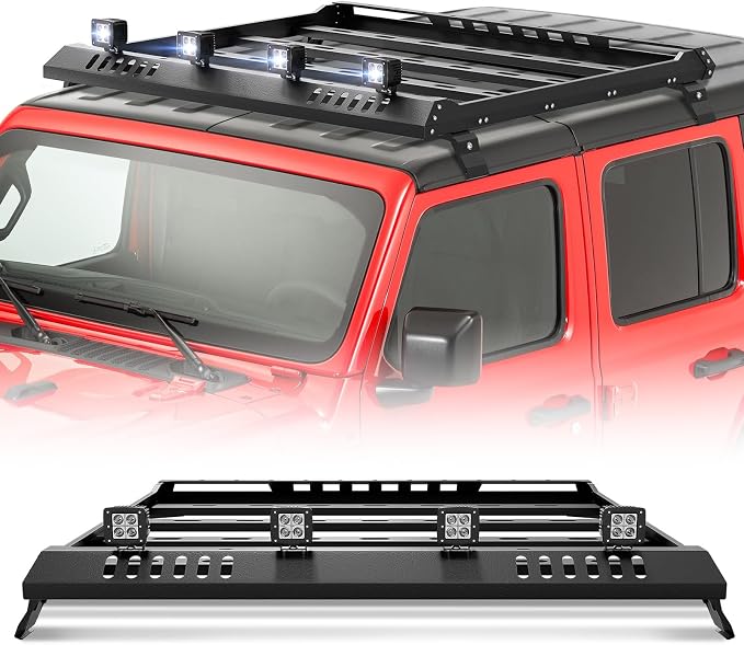 Roof Rack Cargo Basket with 4PCS LED Light Bar Compatible by YZONA