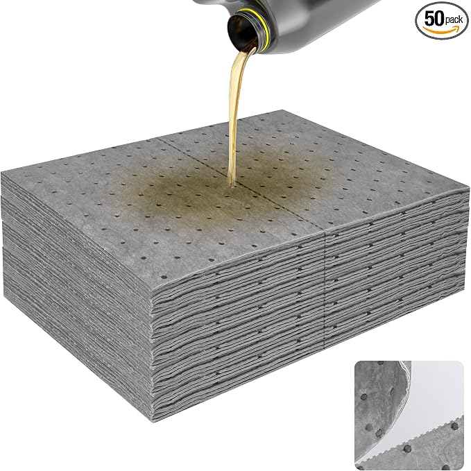 50PC Oil Absorbent Pads | 13"x10" Meltblown Polypropylene Mats, Hand-Tear Lines by Tottist