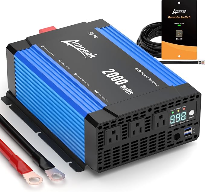 Ampeak 2000W Power Inverter Conversion Efficiency 89.37% Inverter 12V to 110V by Ampeak