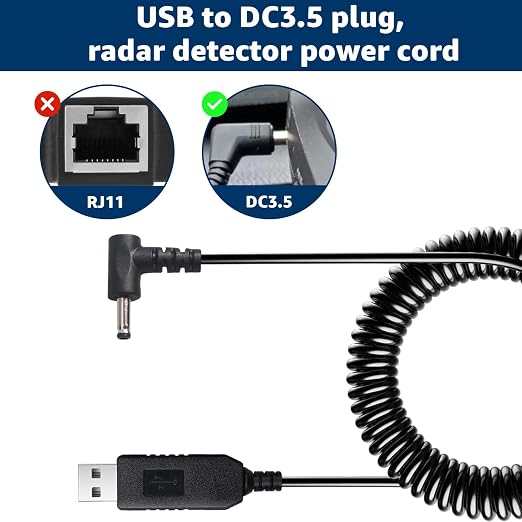 USB to DC3.5 Plug Radar Detector Power Cable, USB 5V-12V Power Cable Compatible - Image 2