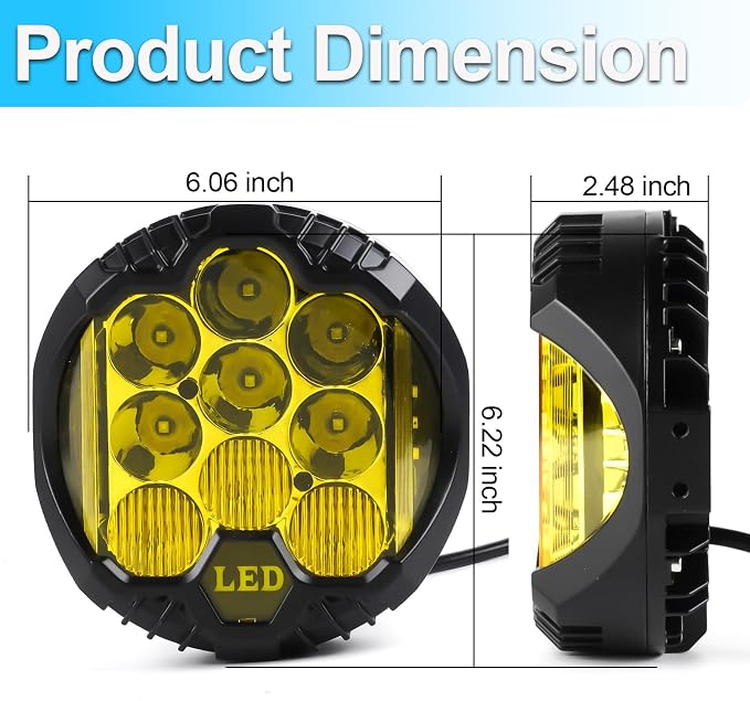 LIGBT 7 Inch Pair Amber Round LED Offroad Lights 90W Amber Yellow Off Road - Image 7
