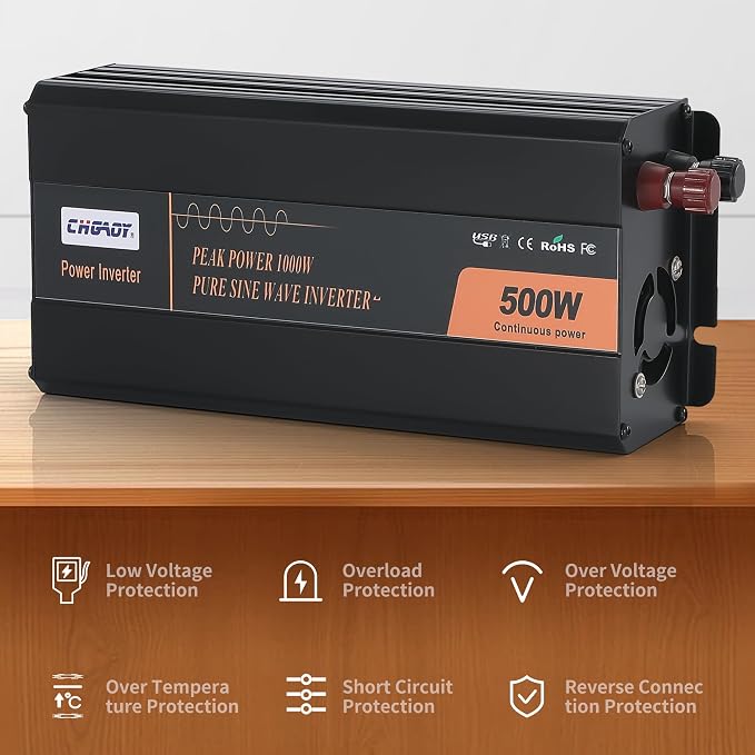 500W Pure Sine Wave Inverter 12V DC to 120V AC Converter - Image 4