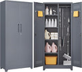 GREATMEET 72.8" Broom Storage Cabinet，Metal Storage Cabinets by GREATMEET