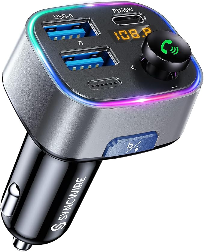 Syncwire Bluetooth 5.3 FM Transmitter Car Adapter 48W Wireless Radio Music by SYNCWIRE