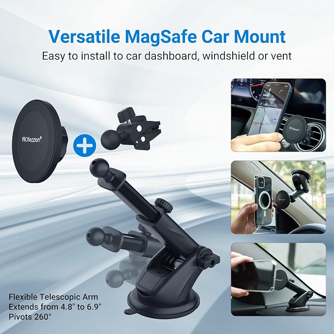 PROfezzion Suction Cup & Vent Clip Combo Magnetic Phone Holder Compatible - Image 3