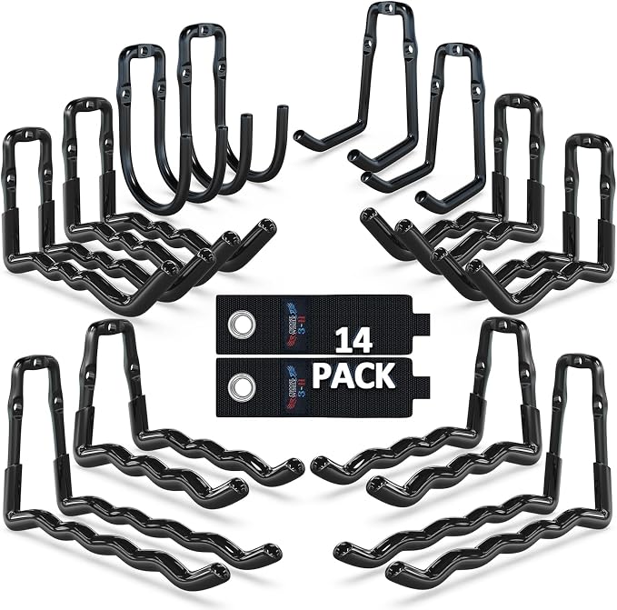 3-H Heavy Duty Garage Hooks 14 Pack, One-Piece Construction Garage Wall Hooks by 3-H