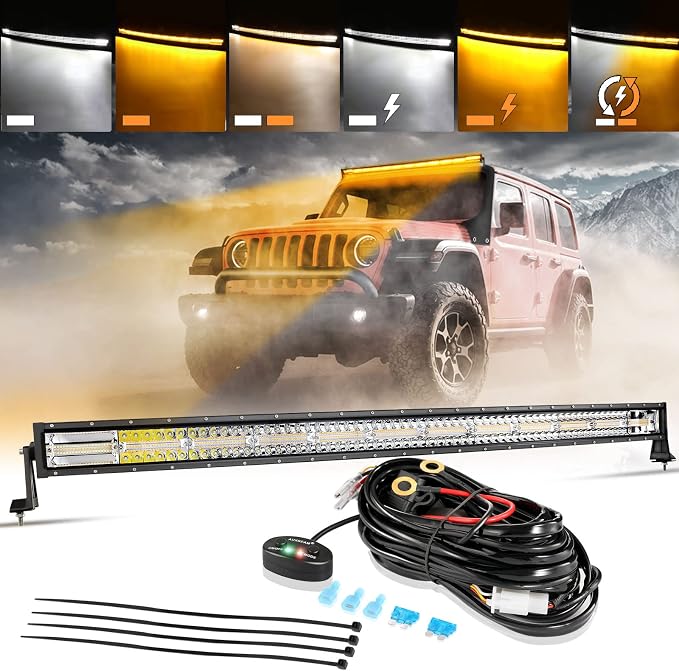 Auxbeam 50 Inch Curved LED Light Bar, 288W 6 Modes Amber White Strobe Fog Lights by Auxbeam