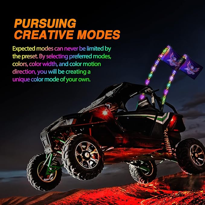 Nilight 2PCS 6FT RGB LED Whip Light, Remote App Control w/DIY Chasing Patterns - Image 3